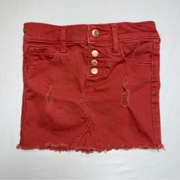 Old Navy Colored Denim Jean Skirt Girl’s 5 Rust Orange Summer Adjustable Waist - Picture 1 of 7